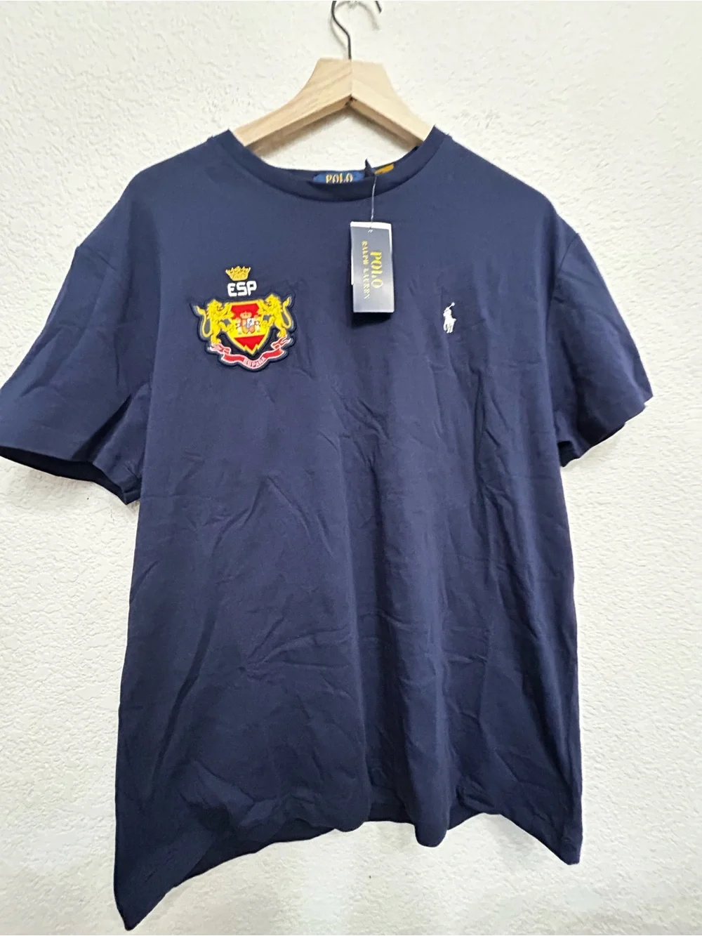 Polo Ralph Lauren Spain Crest T-Shirt Navy Blue Classic Fit Size M NWT 24 ESP